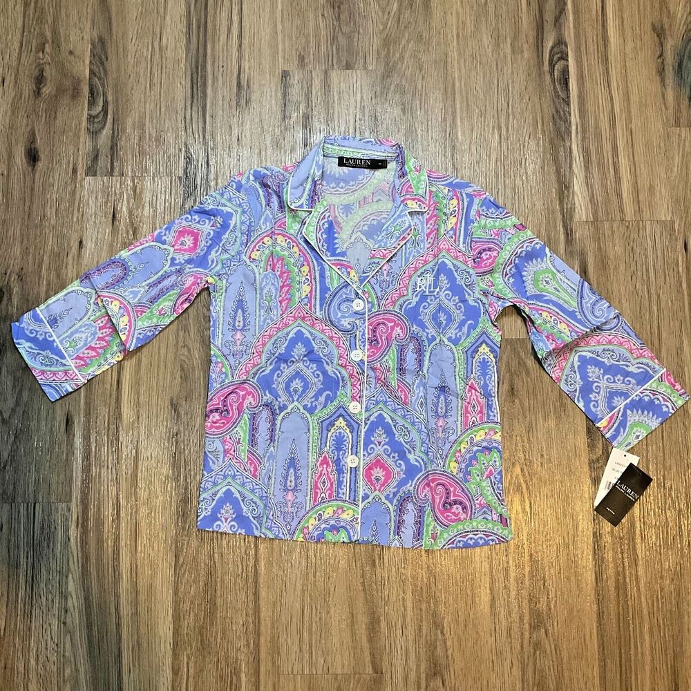 LAUREN RALPH LAUREN Black Label 2 Piece PJ Set Paisley Size PS Petite Small NEW - Picture 2 of 12